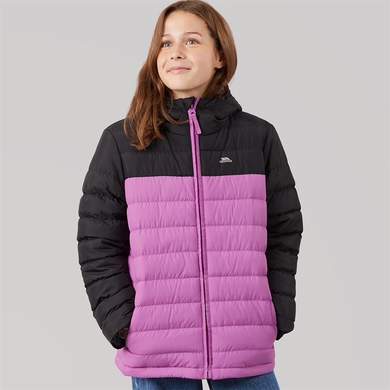 Trespass Girls Oskar Padded Hooded Jacket Deep Pink/Dark Grey - Image 3