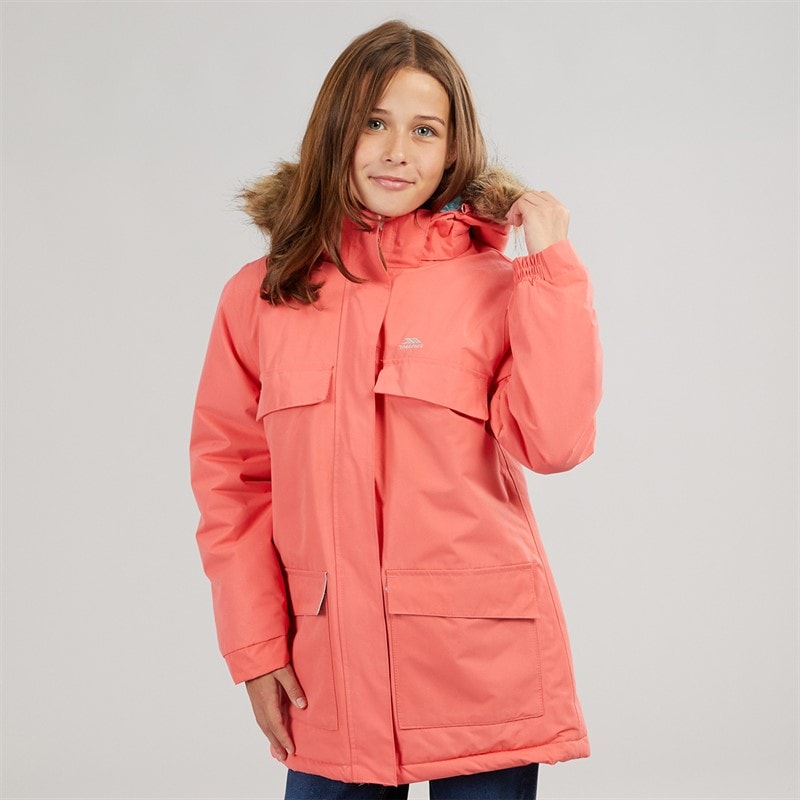 Trespass Girls Larission Insulated Waterproof Parka Soft Orange - Image 3