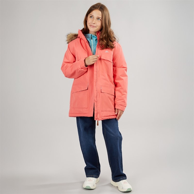 Trespass Girls Larission Insulated Waterproof Parka Soft Orange - Image 4