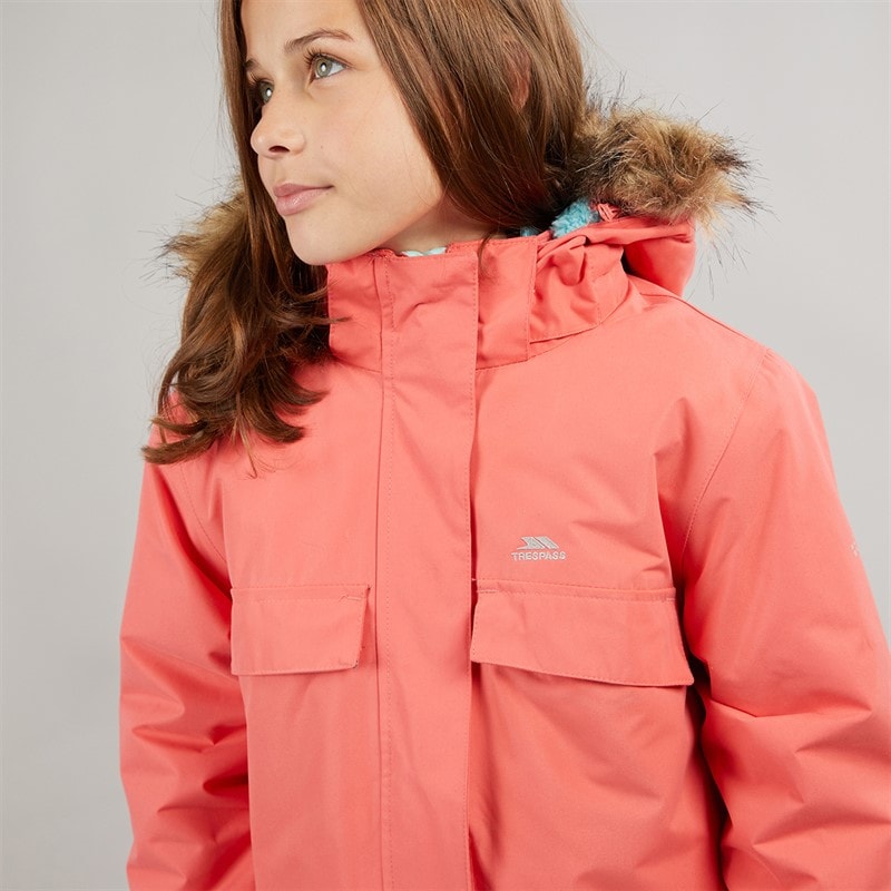 Trespass Girls Larission Insulated Waterproof Parka Soft Orange - Image 5