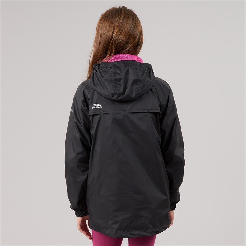 Trespass Girls Qikpac Waterproof Jacket Black/Pink - Image 2