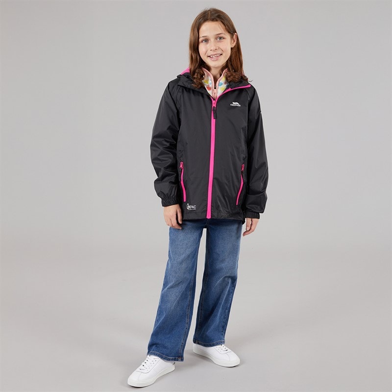 Trespass Girls Qikpac Waterproof Jacket Black/Pink - Image 4