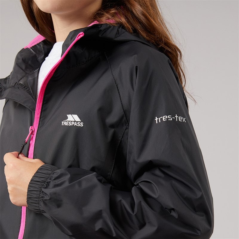 Trespass Girls Qikpac Waterproof Jacket Black/Pink - Image 5