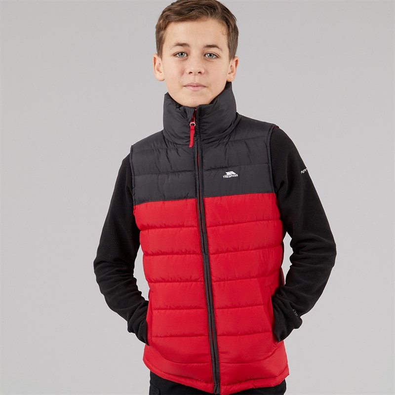 Trespass Boys Wilde Padded Gilet Red/Dark Grey - Image 1