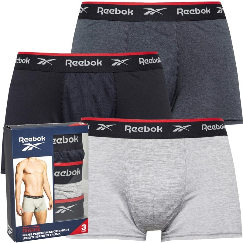 Reebok Mens Redgrave Performance Three Pack Shorts Trunks Black/Grey Marl/Charcoal Marl - Image 1