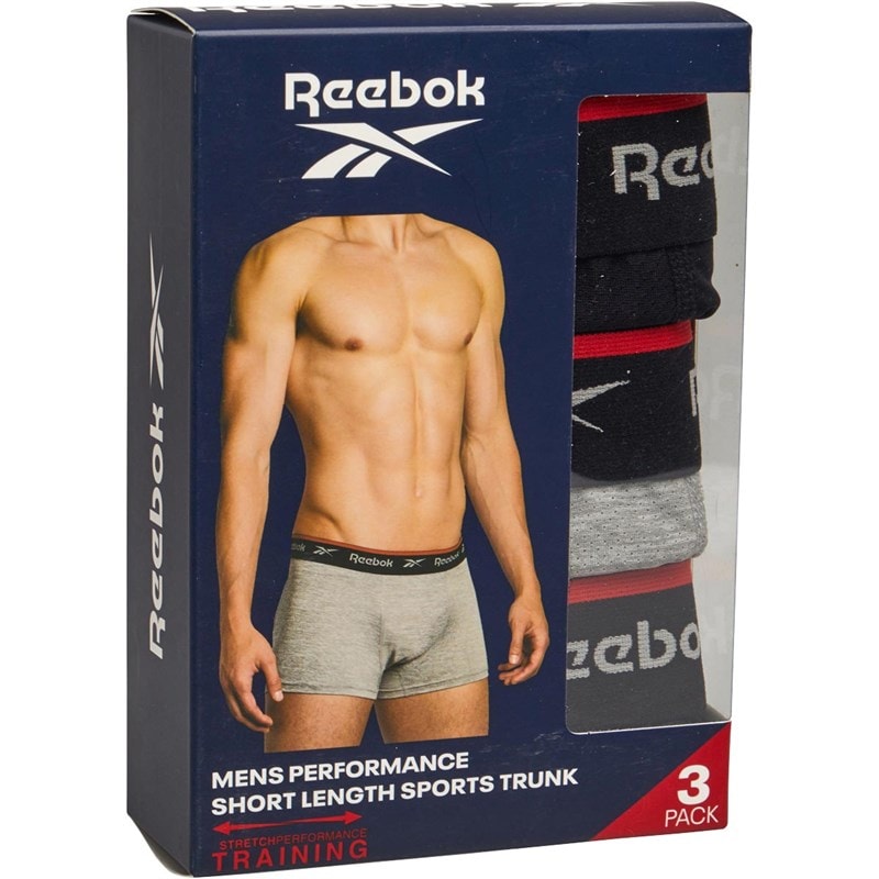 Reebok Mens Redgrave Performance Three Pack Shorts Trunks Black/Grey Marl/Charcoal Marl - Image 2