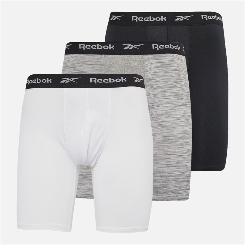Reebok Mens Hogan Performance Three Pack Long Trunks Black/White/Grey Marl