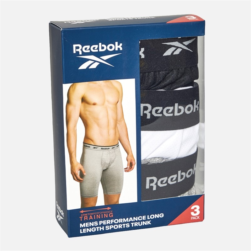 Reebok Mens Hogan Performance Three Pack Long Trunks Black/White/Grey Marl - Image 2