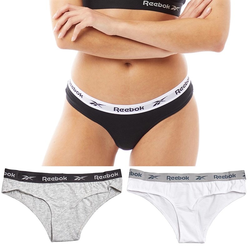 Reebok Womens Carina Three Pack Cotton Briefs Black/White/Grey