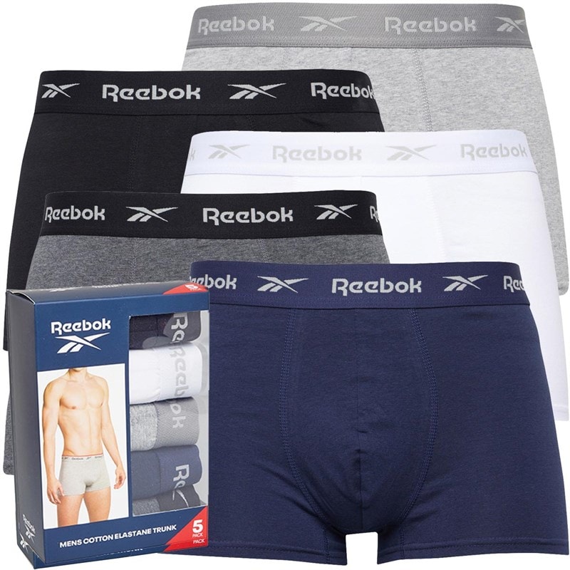 Reebok Mens Boyes Five Pack Trunks Black/White/Grey Marl/Navy/Charcoal Marl - Image 1