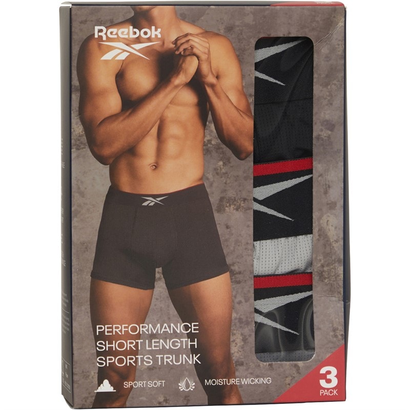 Reebok Mens Glynn Performance Three Pack Short Trunks Black/White/Grey Marl - Image 2