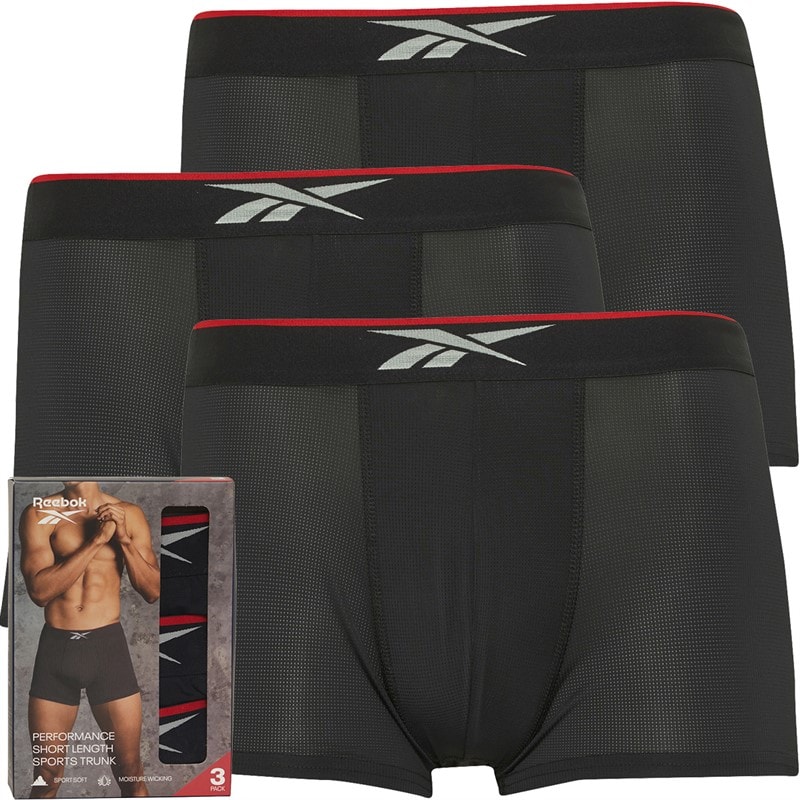 Reebok Mens Glynn Performance Three Pack Short Trunks Black - Image 1