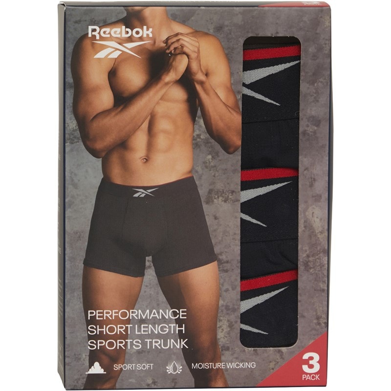 Reebok Mens Glynn Performance Three Pack Short Trunks Black - Image 2