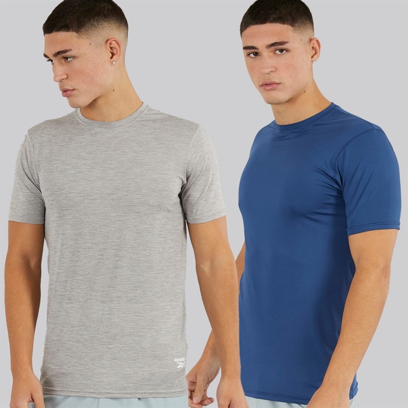 Reebok Mens Craig Performance Two Pack T-Shirts Batik Blue/Grey Marl