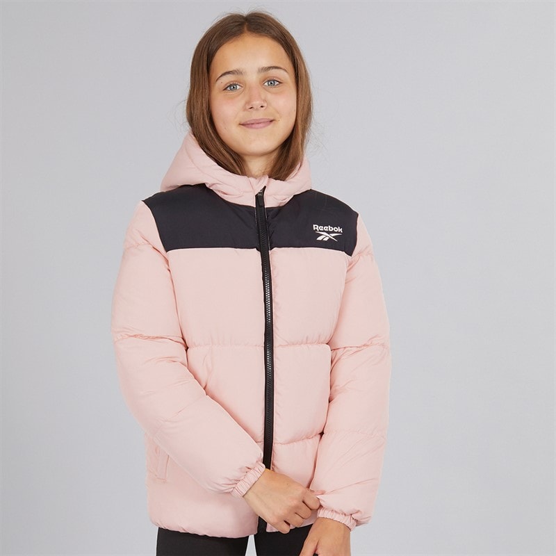 Reebok Junior Girls Padded Hooded Jacket Pink - Image 3