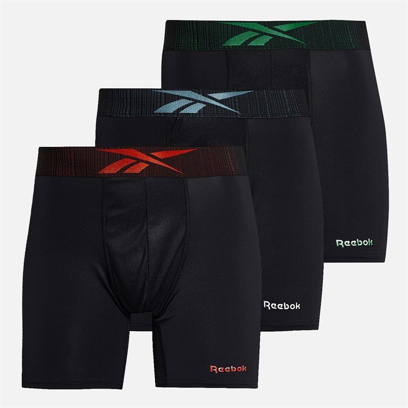 Reebok Mens Usher Performance Three Pack Medium Trunks Black