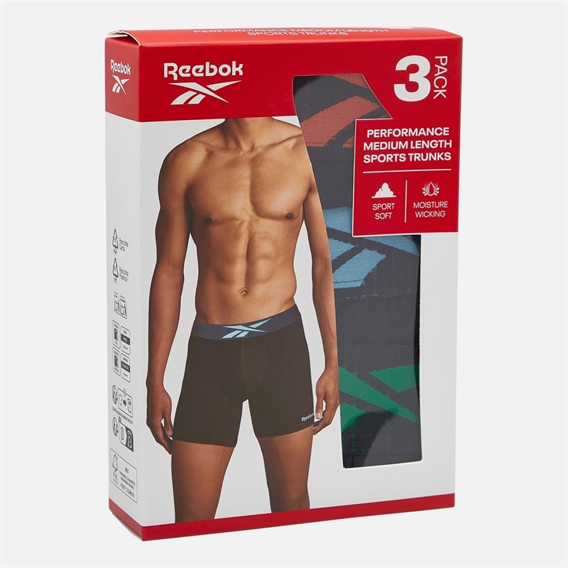 Reebok Mens Usher Performance Three Pack Medium Trunks Black - Image 2