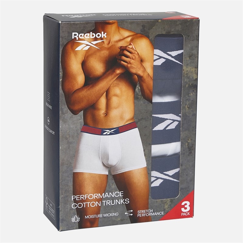 Reebok Mens Abel Three Pack Trunks Vector Navy/White/Dark Grey - Image 2