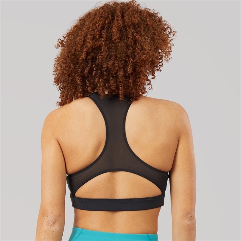Reebok Womens Lux Colorblock Medium Support Sports Racer Bra Top Black/Unleashed Green - Image 2