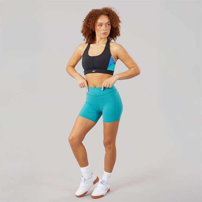 Reebok Womens Lux Colorblock Medium Support Sports Racer Bra Top Black/Unleashed Green - Image 4
