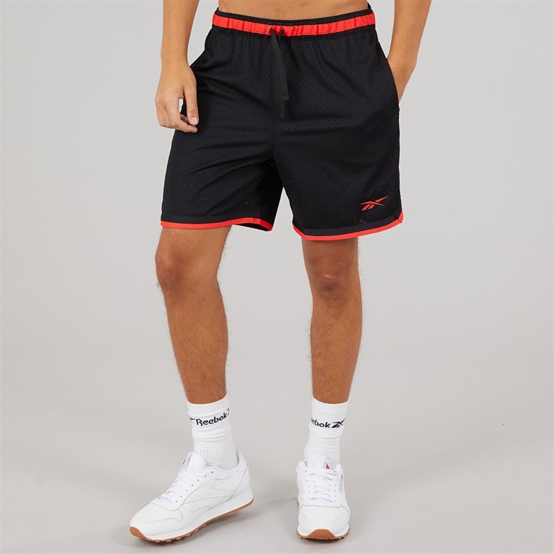 Reebok Mens Reebok Basketball 7 Inch Transition Shorts Black/Energy Red - Image 2