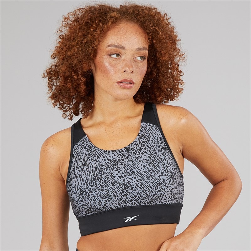 Reebok Womens Running AOP High Impact Sports Bra Top Night Black