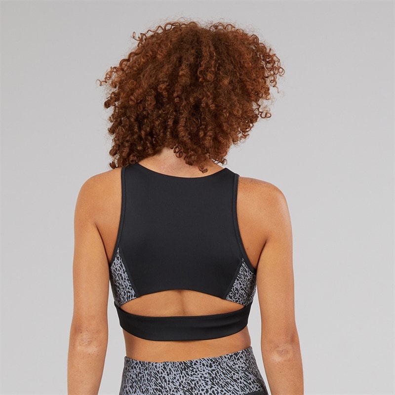 Reebok Womens Running AOP High Impact Sports Bra Top Night Black - Image 2