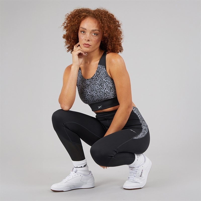 Reebok Womens Running AOP High Impact Sports Bra Top Night Black - Image 3