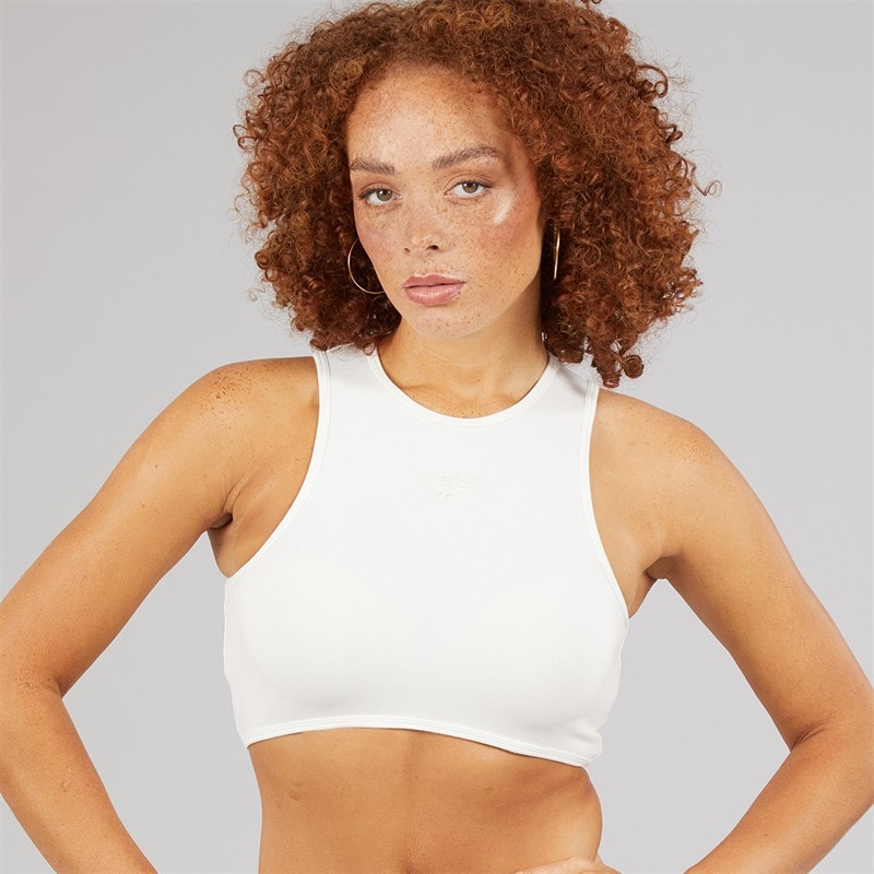 Reebok Womens Wardrobe Essentials Light Support Cotton Sports Bra Top Chalk - Image 1