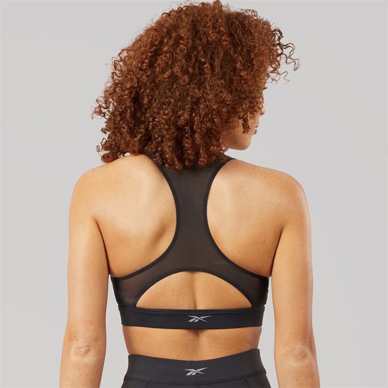 Reebok Womens Lux Colorblock Medium Support Sports Racer Bra Top Black/Energy Red - Image 2