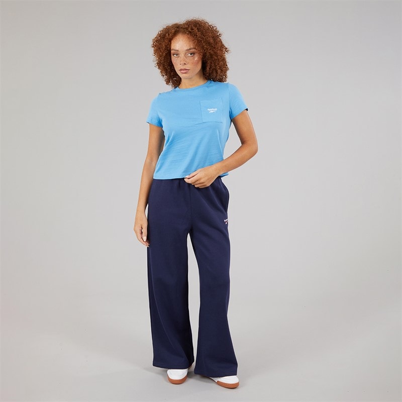 Reebok Womens Reebok Identity Small Logo Fleece Wide Leg Pants Vector Navy - Image 3