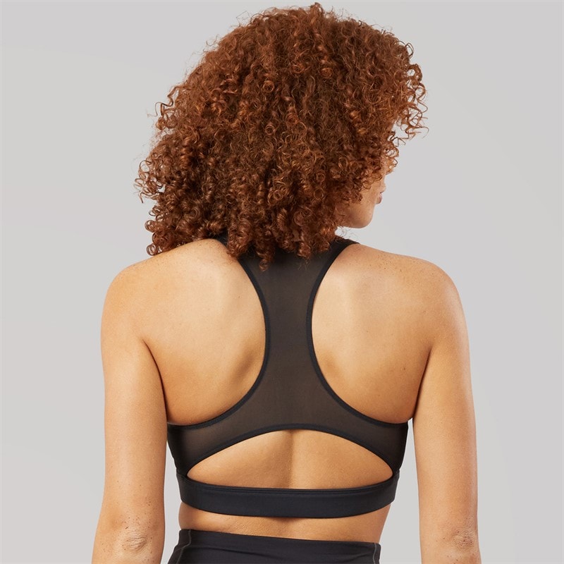 Reebok Womens Lux Colorblock Medium Support Sports Racer Bra Top Black/Acid Yellow - Image 2