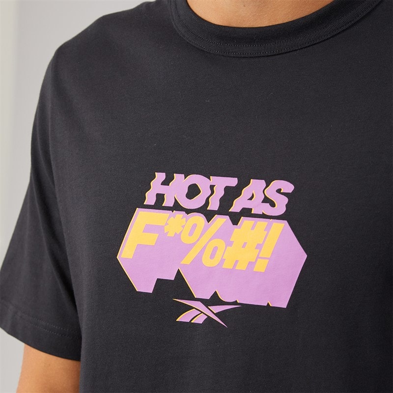 Reebok Mens Graphic Series Hype Text T-Shirt Black - Image 3