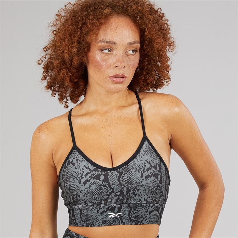 Reebok Womens ID Train AOP Light Support Sports Bra Top Black