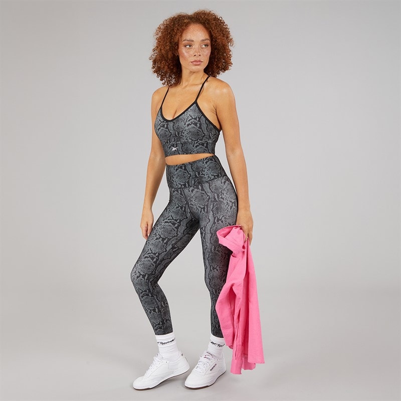 Reebok Womens ID Train AOP Light Support Sports Bra Top Black - Image 4