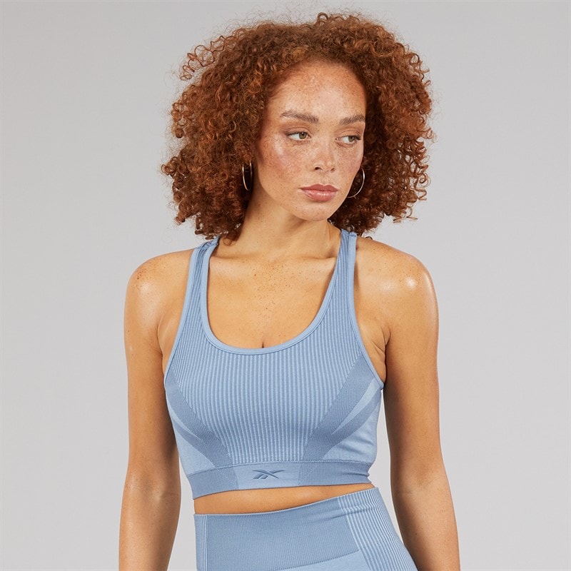 Reebok Womens RBK Lab Seamless Light Support Sports Bra Top Upgrade Blue