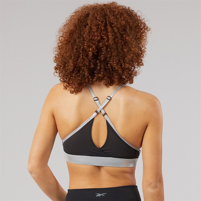 Reebok Womens Lux Medium Support Strappy Sports Bra Top Chrome - Image 2