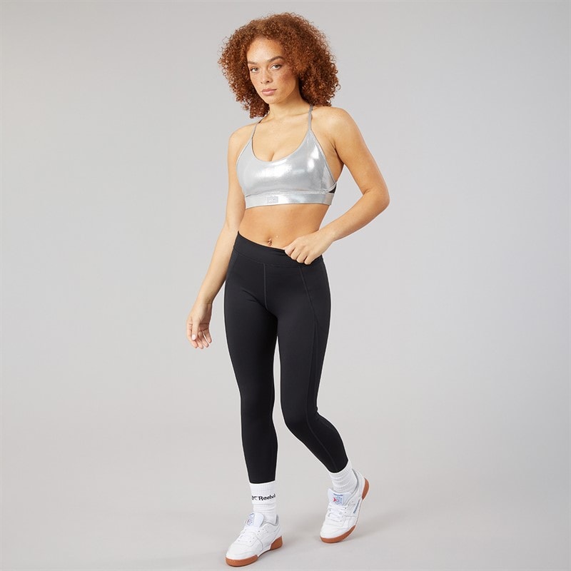Reebok Womens Lux Medium Support Strappy Sports Bra Top Chrome - Image 4