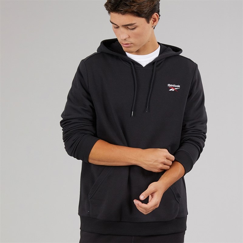 Reebok Mens Reebok Identity Small Logo Hoodie Black/White/Vector Red - Image 1