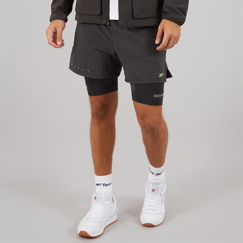Reebok Mens RBK Lab 2-In-1 Training Shorts Washed Black