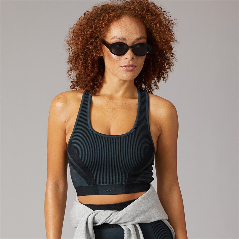 Reebok Womens RBK Lab Seamless Light Support Sports Bra Top Black