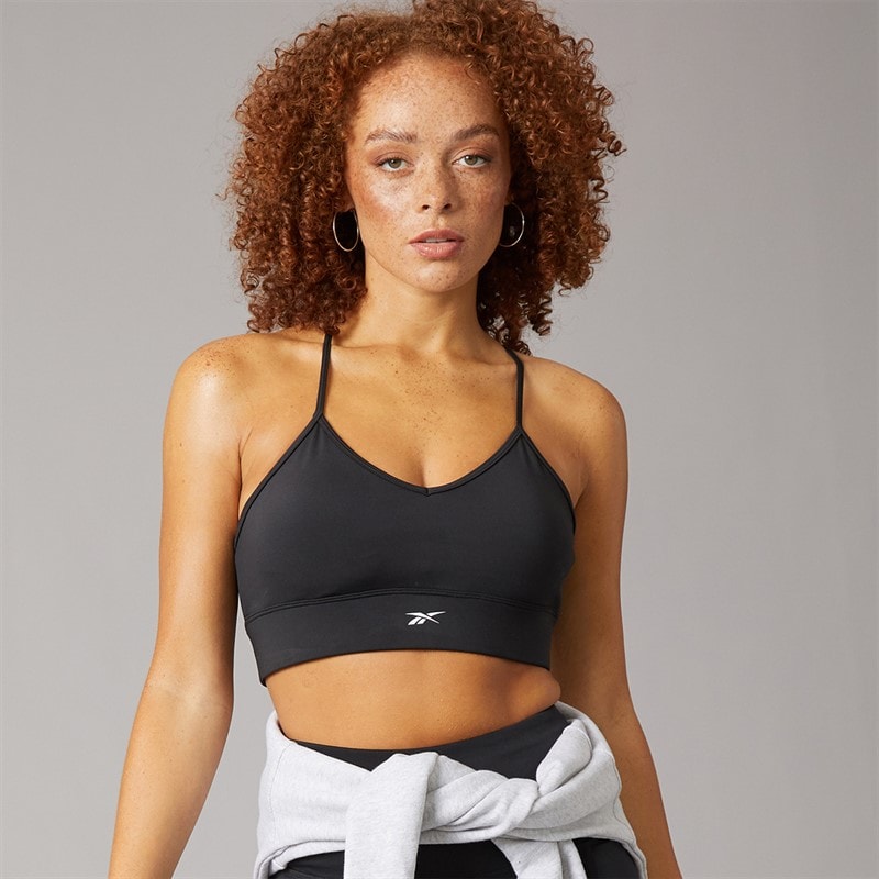 Reebok Womens ID Train Tri Back Light Support Sports Bra Top Night Black