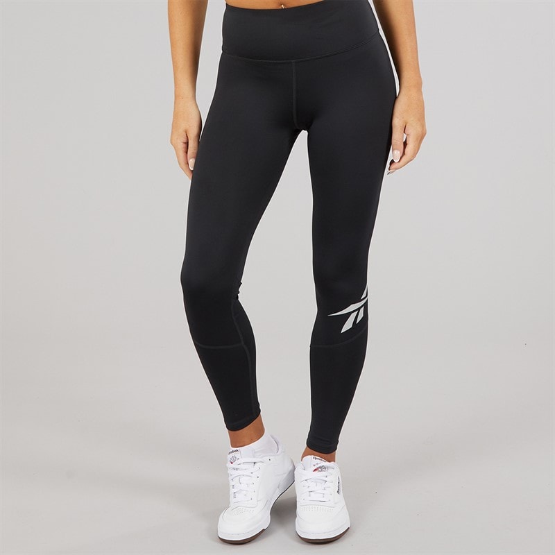 Reebok Womens Running Vector Logo High Waist Tight Legging Night Black - Image 2