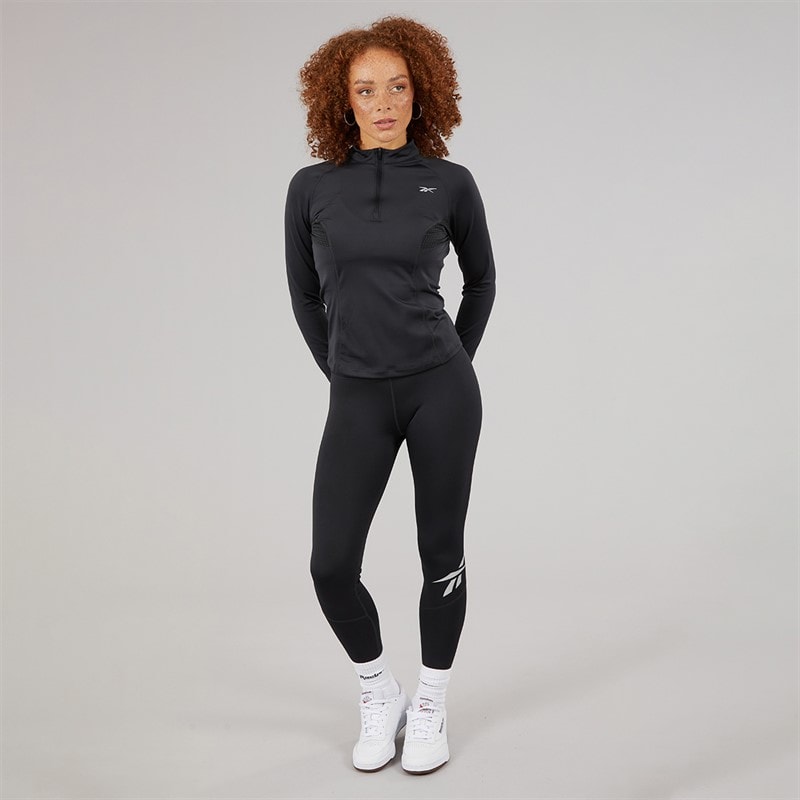 Reebok Womens Running Vector Logo High Waist Tight Legging Night Black - Image 4