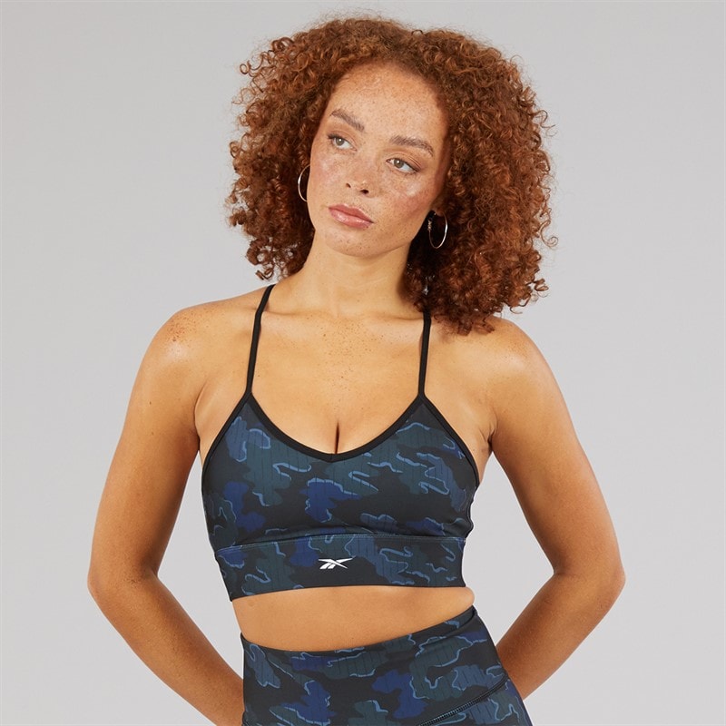 Reebok Womens ID Train Camo Light Support Sports Bra Top Black