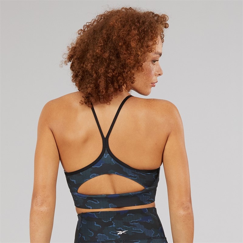 Reebok Womens ID Train Camo Light Support Sports Bra Top Black - Image 2