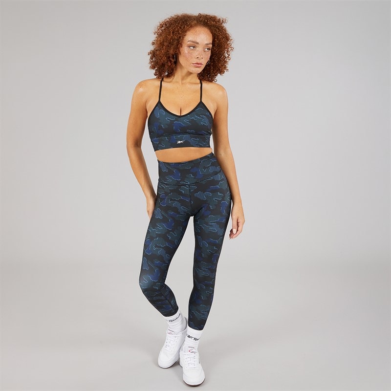 Reebok Womens ID Train Camo Light Support Sports Bra Top Black - Image 3