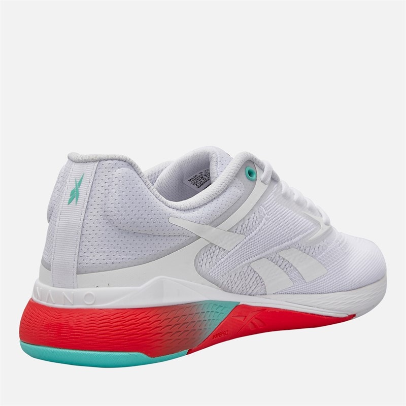 Reebok Womens Nano X5 Training Shoes White/Aqua/Energy Red - Image 5