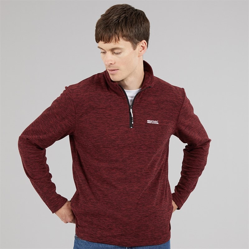 Regatta Mens Thompson Marl 1/2 Zip Fleece Dark Maroon - Image 3