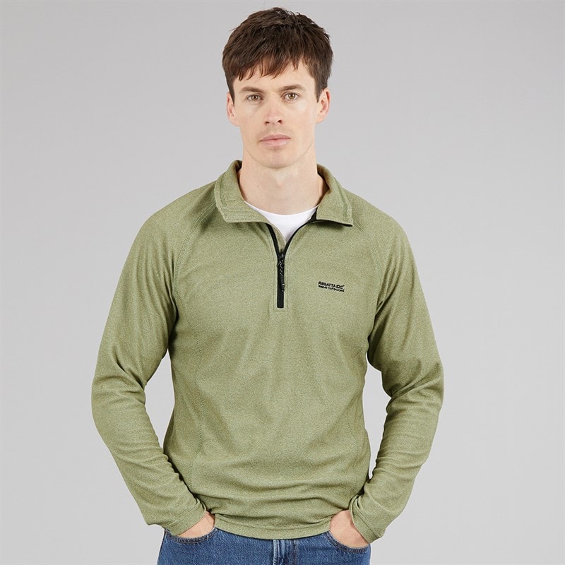 Regatta Mens Montes 1/2 Zip Fleece Oil Green/Stone White - Image 3